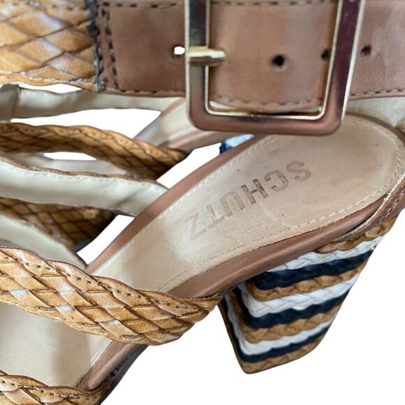 Schutz Alycia Leather Block Heel Brown Tan Sandals Heels size 8.5 - Picture 6 of 10